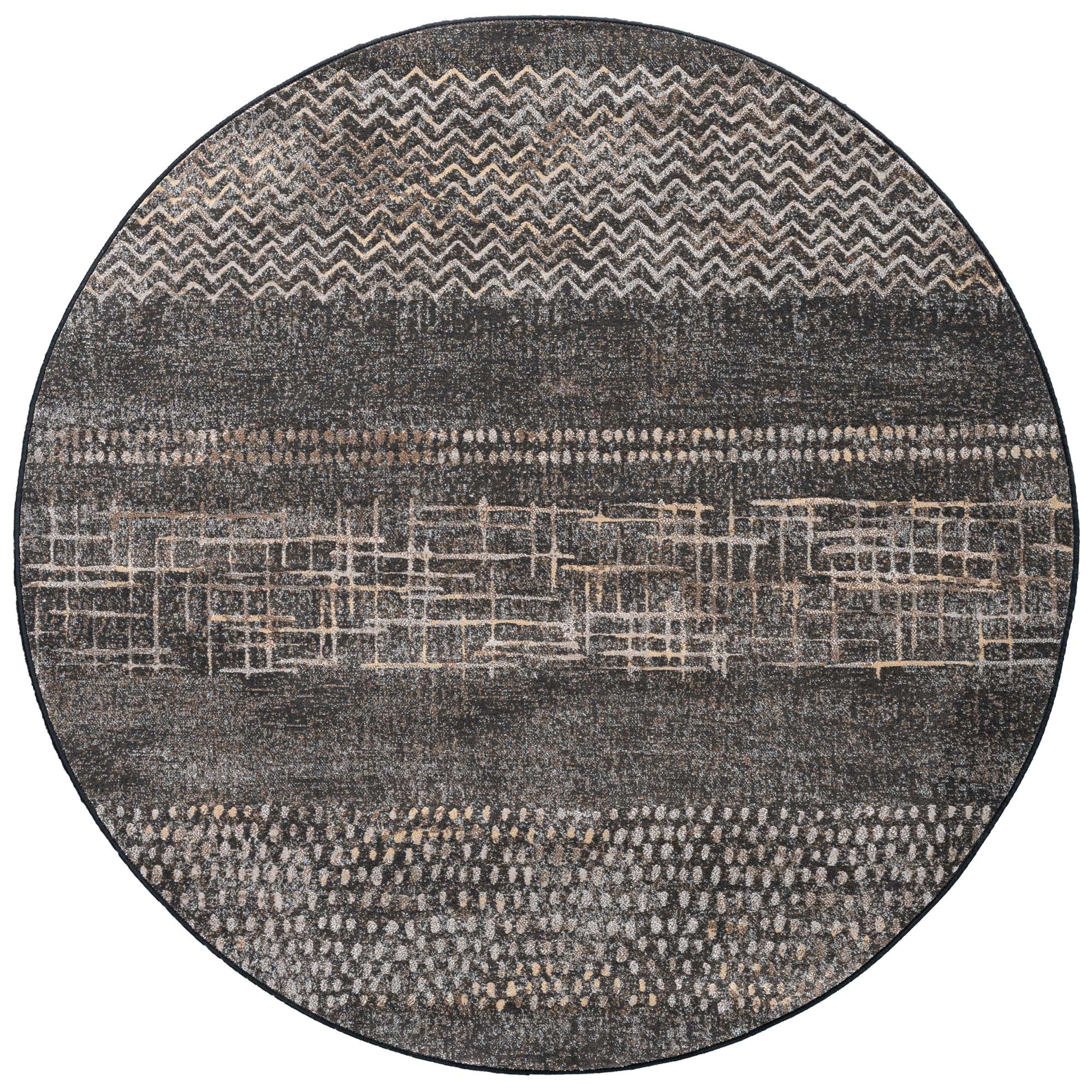 Galleria Modern Abstract Textured Circle Rug 63857 3293 In Charcoal Grey